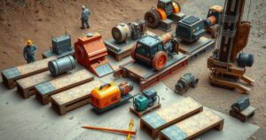 Mining equipment including machines and tools, illustrating illegal mineral extraction practices.
