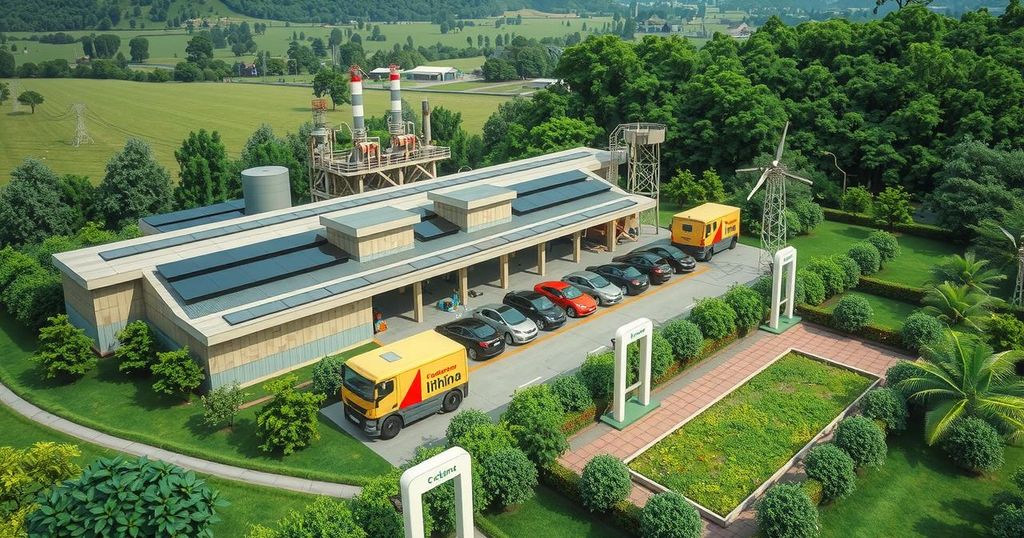 Lithium processing facility amidst greenery, showcasing Nigeria's emerging electric vehicle industry.