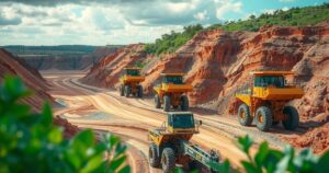 Mineral mining equipment in a vibrant landscape highlighting Nigeria's local content initiative.